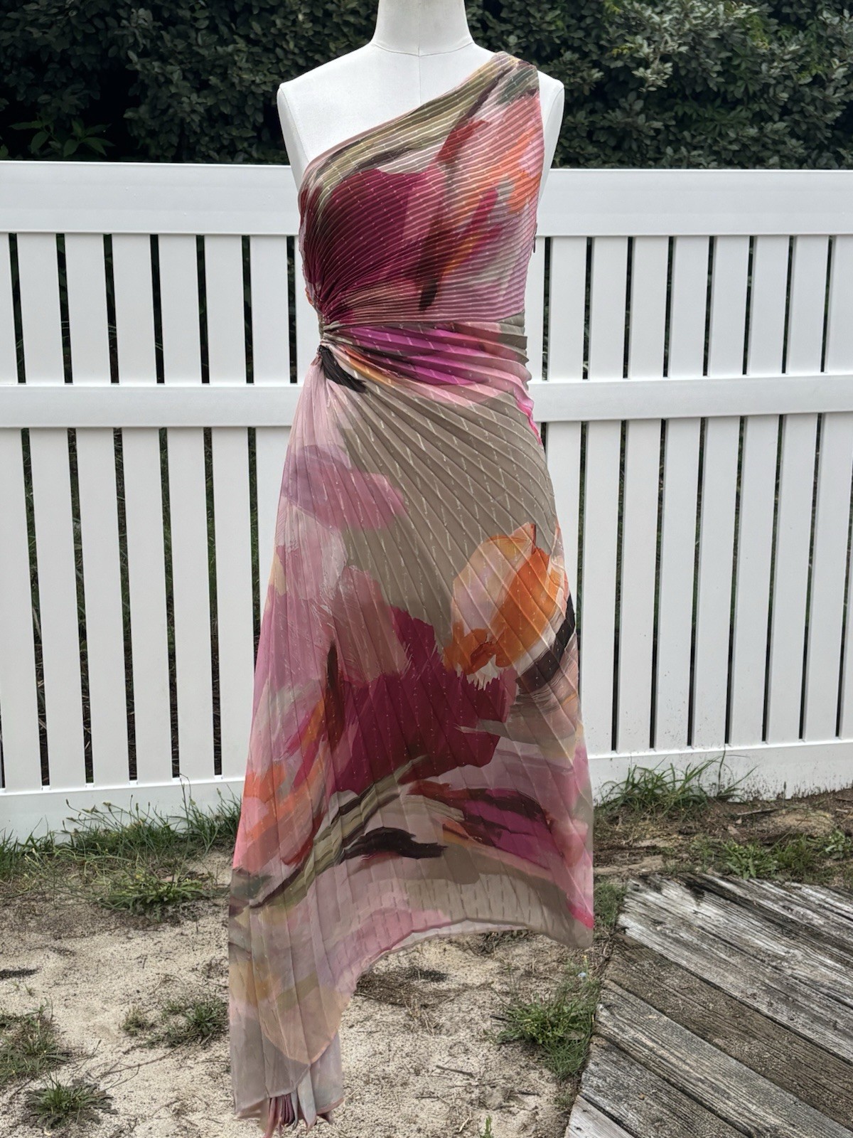 Socialite One Shoulder Pleated Midi Dress Womens XS Pink Floral Asymmetrical