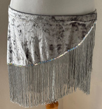Bauchtanzrock Bauchtanzgürtel Gr. L Samt Fäden Pailletten grau silber