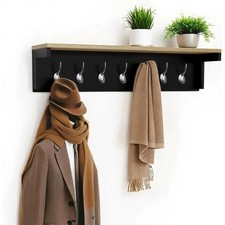 Black Wall Mounted Coat Rack Shelf 80cm 7 Double Hooks Entryway Floating Hanger