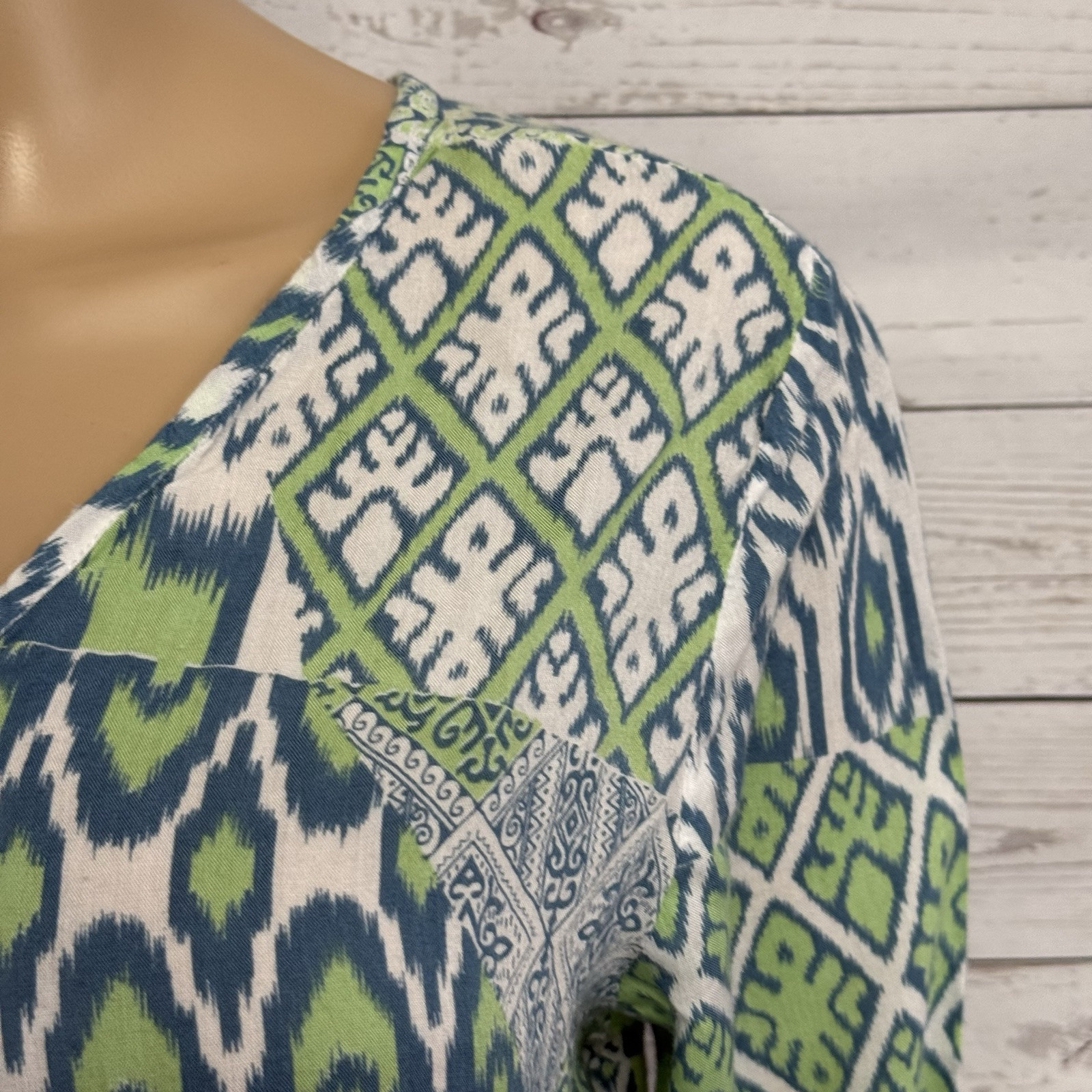 Nomadic Traders Blouse Medium Green Blue Boho Pat… - image 4