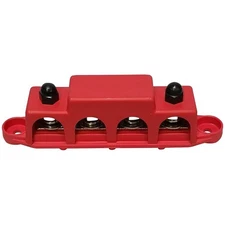 48V DC  Black 5/16" 4 Stud Power and Ground Distribution Block with Cover M8 Red