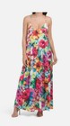 Nicole Miller Watercolor Floral Satin Print Maxi Dress Sz M