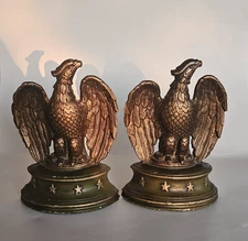Vintage USA Pair Of Gold Eagle Bookends Metal Stars Patriotic America