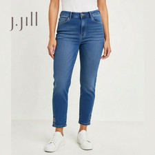 J. Jill Authentic Fit Slim Ankle Jeans 16 Blue Denim Button Hem Crop Pants EUC