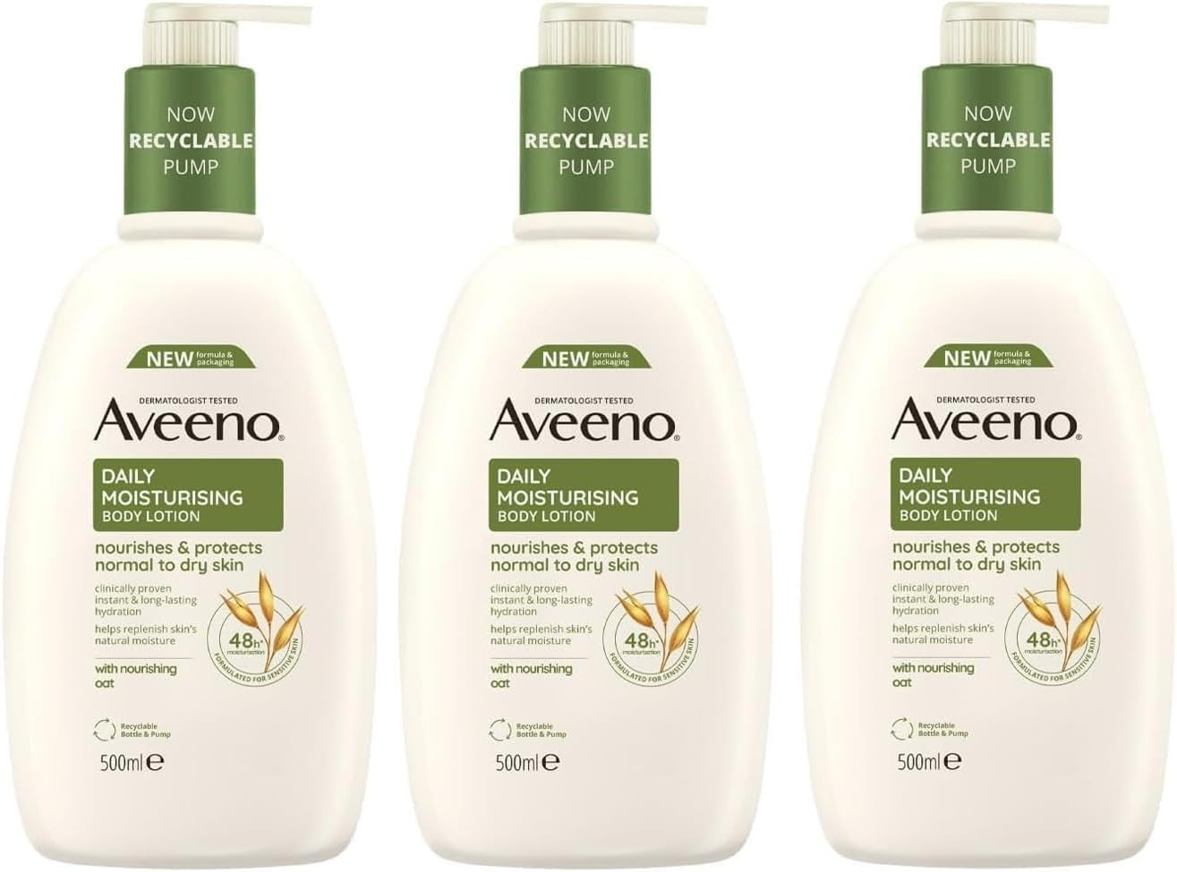 Aveeno lotion hydratante quotidienne corps soin nourrissant avoine lot de 3 x 500 ml