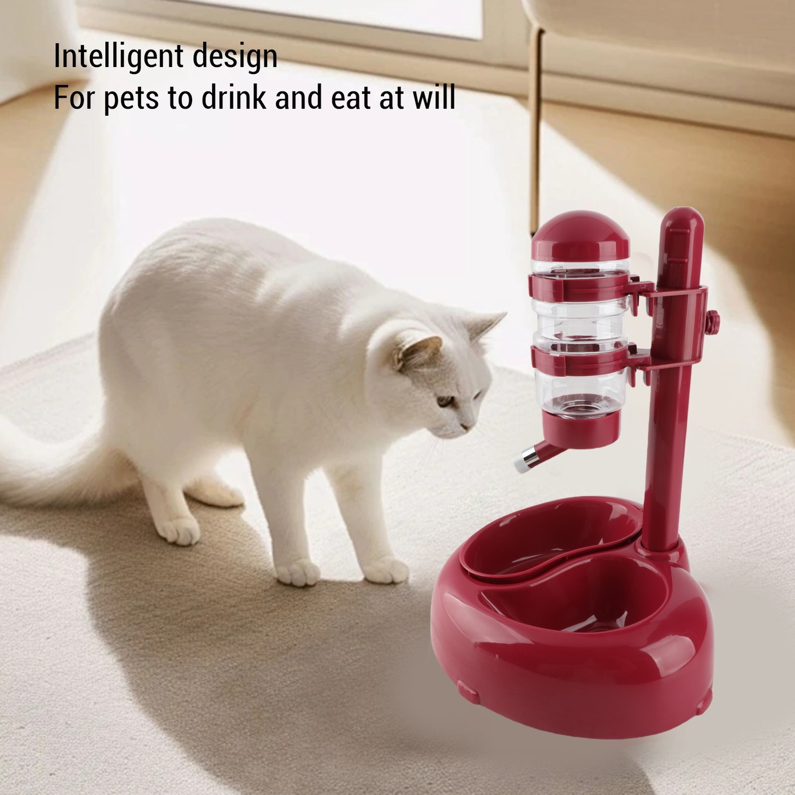 Pet Standing Water Dispenser Feeder Adjustable Height Heart Shaped Dog Standing
