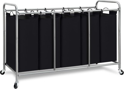 5 Section Laundry Sorter, 5 Bins Rolling Separator Laundry Basket, Dirty Clothes