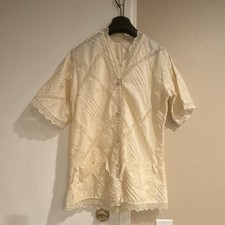 vintage Ivory Lace Victorian Style Button Front Women's Top Short Sleeve Casual