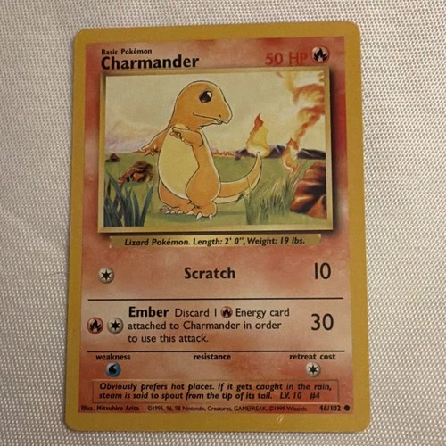 Pokémon Charmander 46/102 1999 Base Set Basic 50 HP Common Regular Card