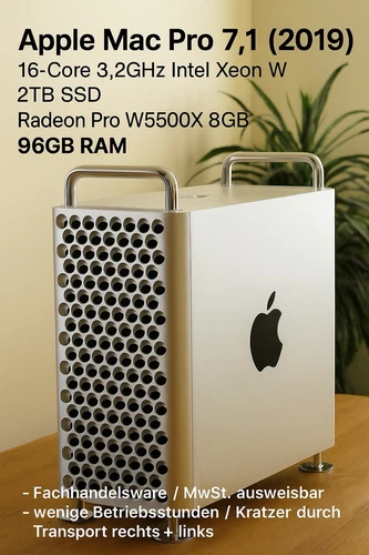 Mac Pro 7,1 2019 16-Core 3,2GHz 2TB SSD 96GB RAM Radeon W5500X MwSt. -Händler-