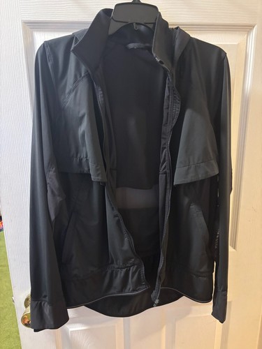 Lululemon Sz 6 Black Full Zip Stowable Hood, Mesh, Long Sleeves Running Jacket - Picture 2 of 14