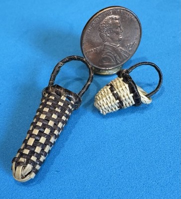 Lot Of Two Vintage Dollhouse Miniature Woven Baskets Excellent Condition 1:12