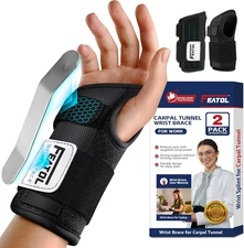 2 Pack Carpal Tunnel Wrist Brace for Work with Wrist Splint, 6.5'' Wrist Brace N