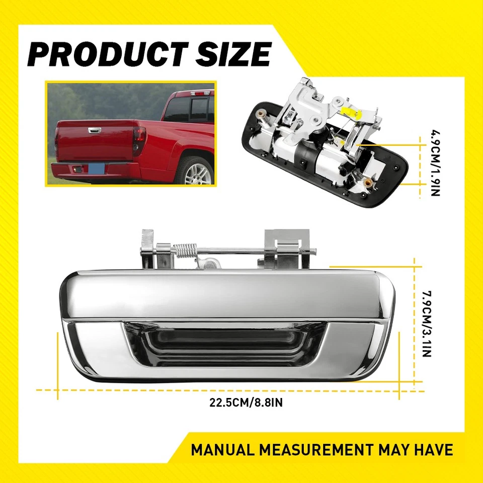 Punho da tampa da caçamba ajuste 2004-12 Chevrolet Colorado GMC Canyon cromado sem furo EA - Imagem 4 de 4
