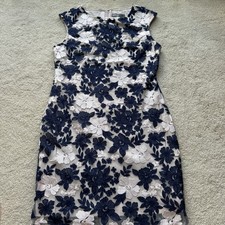 Donna Ricco NY Embroidered Floral Mesh Sheath Dress Sz 16 Navy Blush Sleeveless