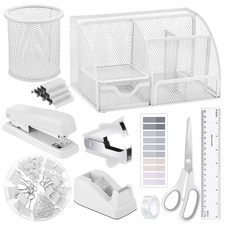 11 in 1 Desk Organizers and Accessories - White Office Supplies - Includes Wh...