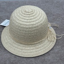 Girls Daisy Straw Sun Hat One Size Beige Flower Bow Accent Short Brim Summer NWT
