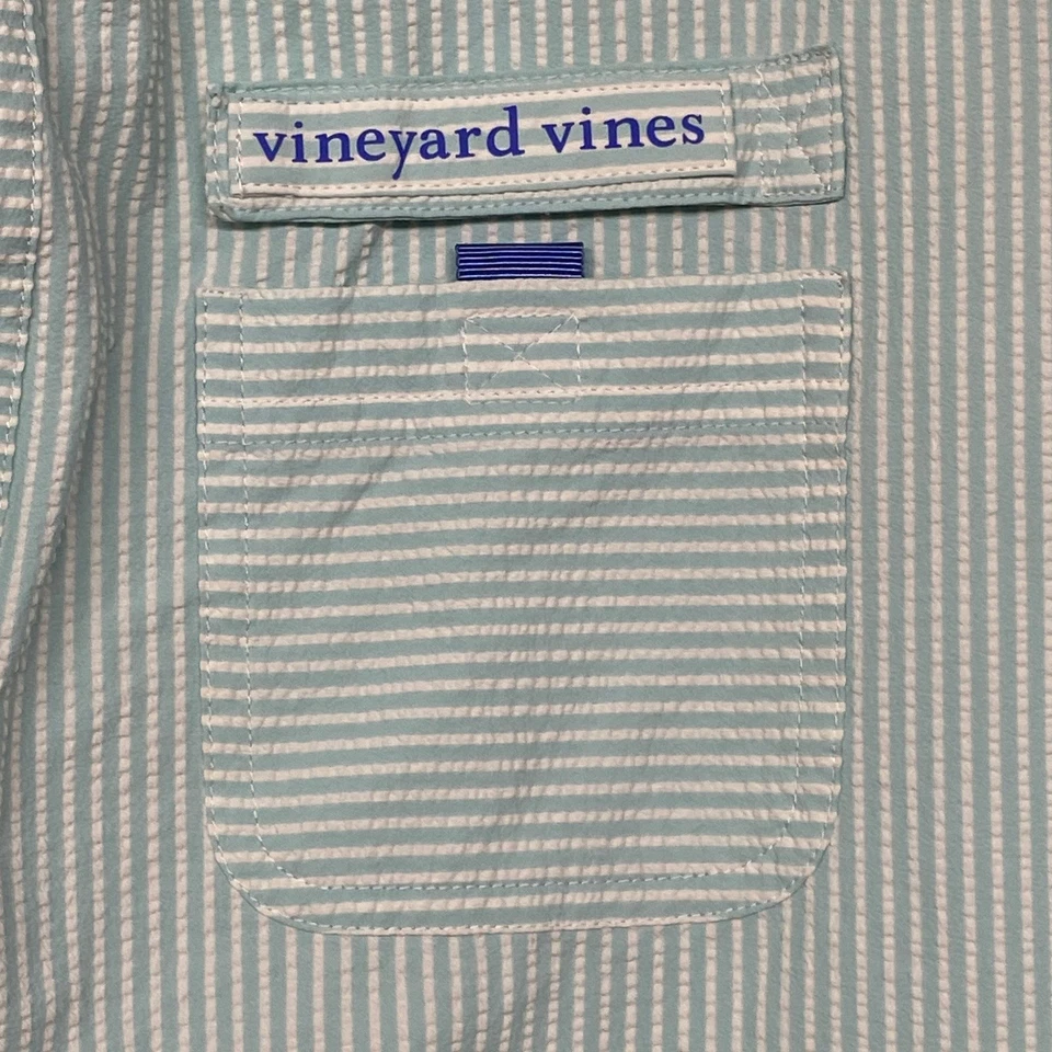 Vineyard Vines Top Womens 6 Blue White Seersucker Stripe Performance Pullover - Image 2 of 4