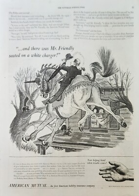 1943 American Mutual Liability Insurance Vintage Ad Mr Friendly seated