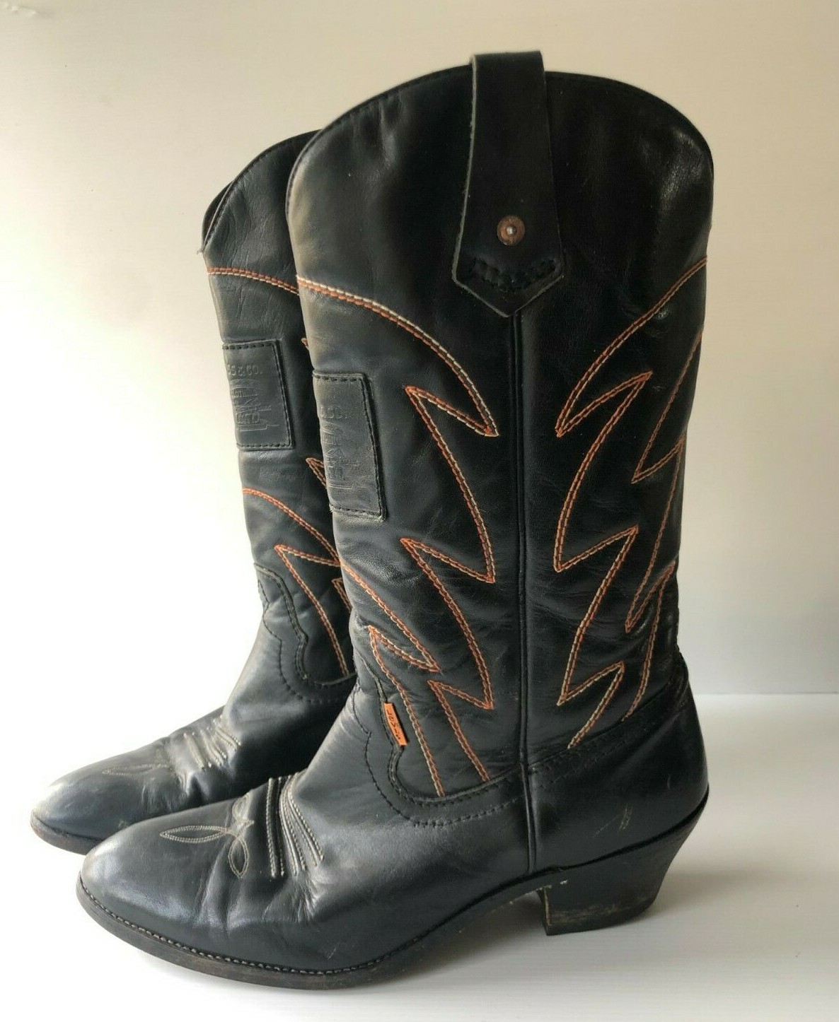 VTG Levi's classic black leather embroidered cowboy boots 10 Orange Tab RARE Korzystna, nowa praca