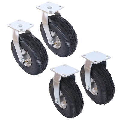 4PCS 10IN CASTER pneumatic tire(2PCS SWIVEL+2PCS RIGID), Swivel Plate, Black