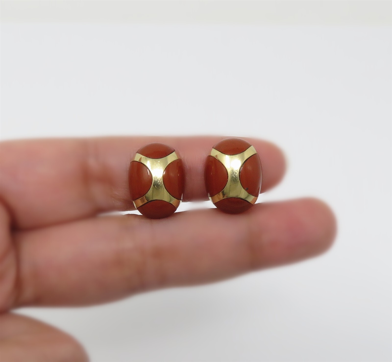 NYJEWEL 14k Yellow Gold Jasper Oval Clip On Earri… - image 4