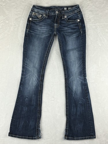 Miss Me Jeans Women's Blue Bootcut Medium Wash Split Hem Low Rise Jeans Size 27