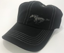 Ford Mustang Hat / Cap - Black W/ Gray Pony Emblem / Logo Stripes Licensed