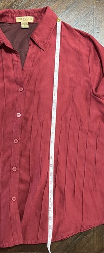 VTG NOTATIONS Woman Size 2X Button Up Blouse Top Long Sleeve Suede Dark Red - Picture 4 of 6
