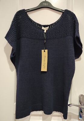 New Phase Eight Cecilia Crochet Knit Top Medium Navy Christmas Black Friday  UK