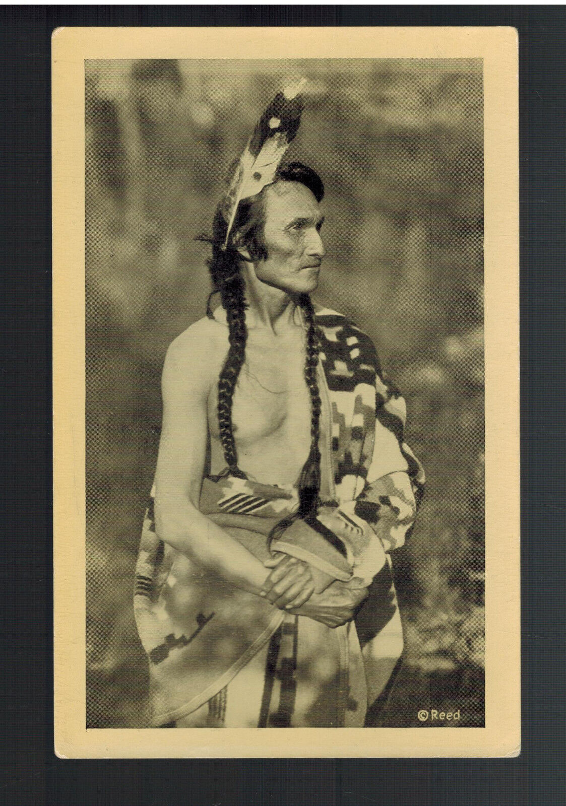 Real Picture Postcard Native American Indian Chippewa Ojibway Man Long ...