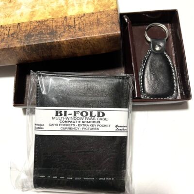 Bi-Fold Hand Crafted in Genuine Leather Black Wallets W/ Multi-Window Pass Case