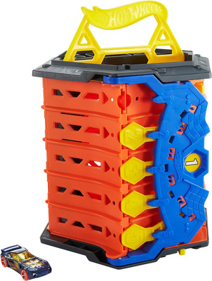 Track Builder Action Roll Out Raceway Set, 5 Lane Racetrack, 1 Toy Car, One Pack