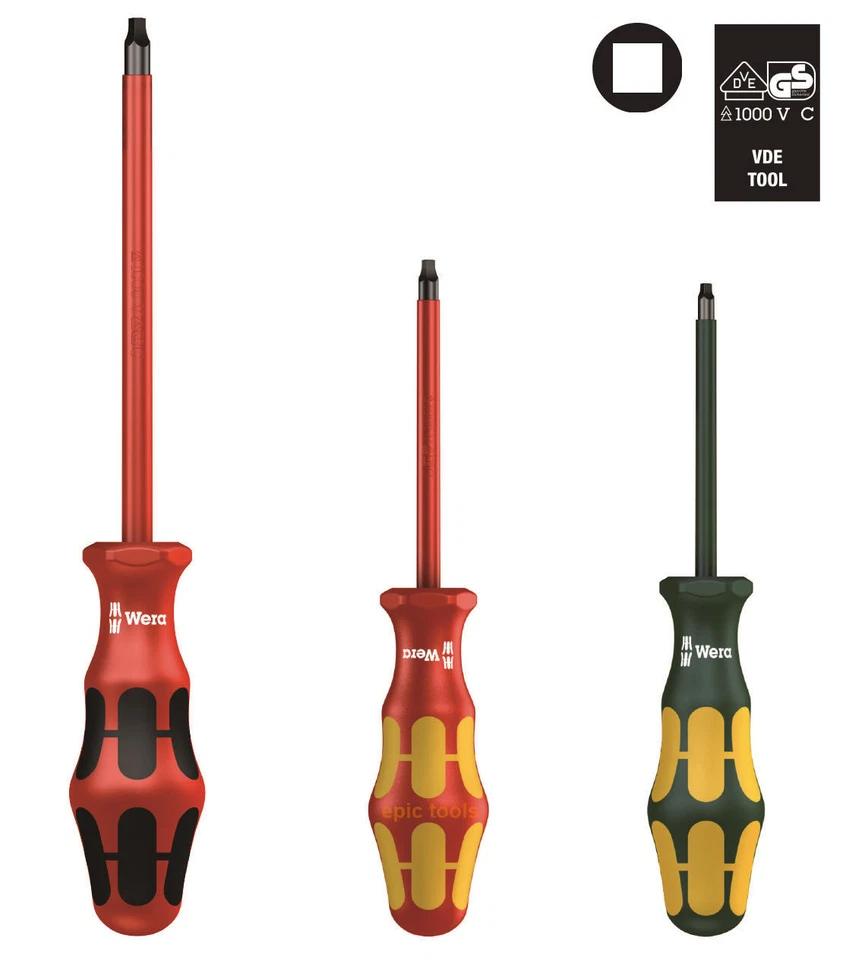 WERA Kraftform VDE Insulated Square Roberton Screwdriver,Available In No1,2 & 3