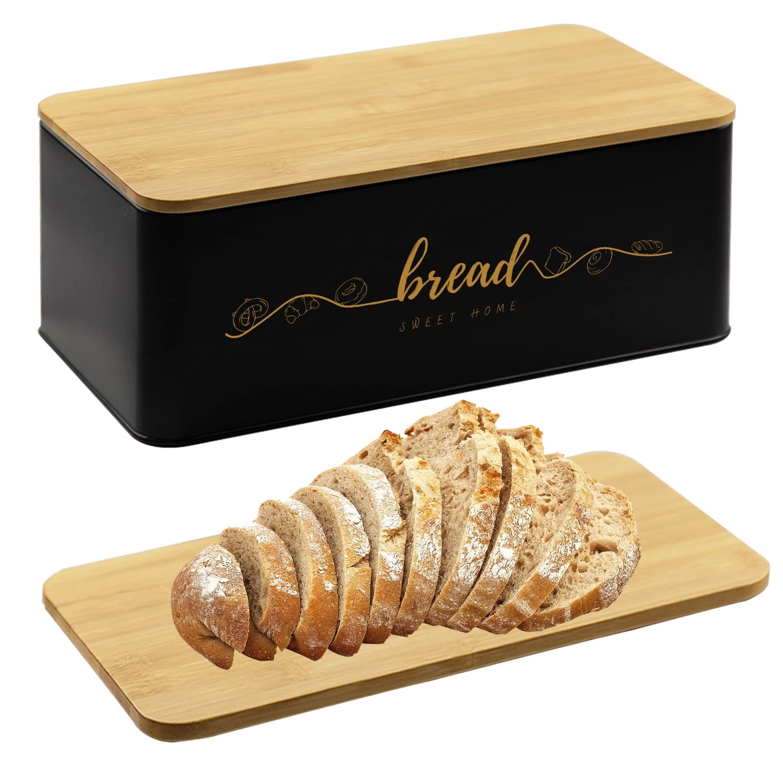 Bread Box Holder with Cutting Board Lid for Pantry Freezer Kitchen Countertop