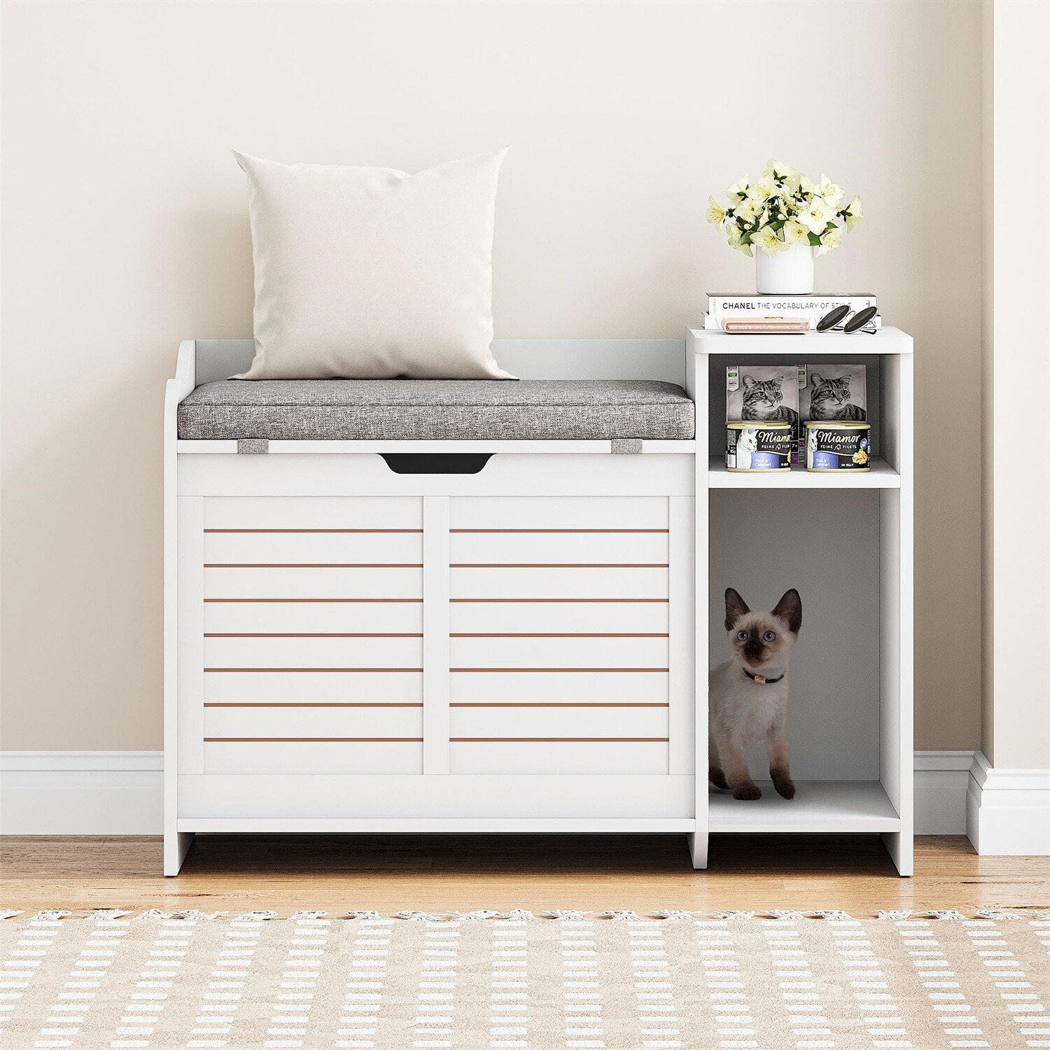 Enclosure With Top Opening With Cushion Cat Litter Box Furniture