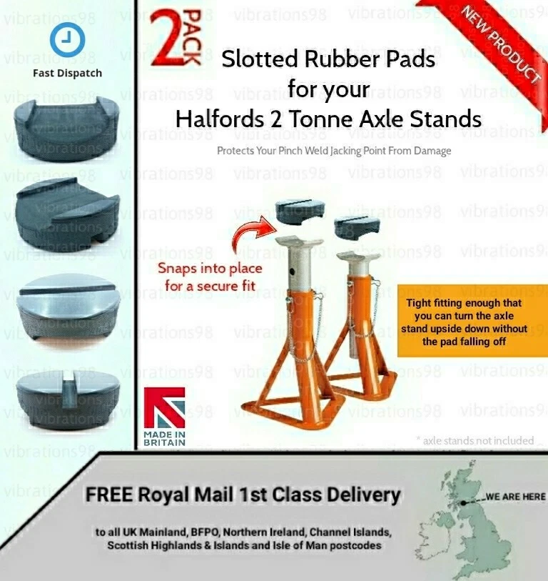 2x Slotted Rubber Pads for your Halfords 2 Tonne Axle Stands