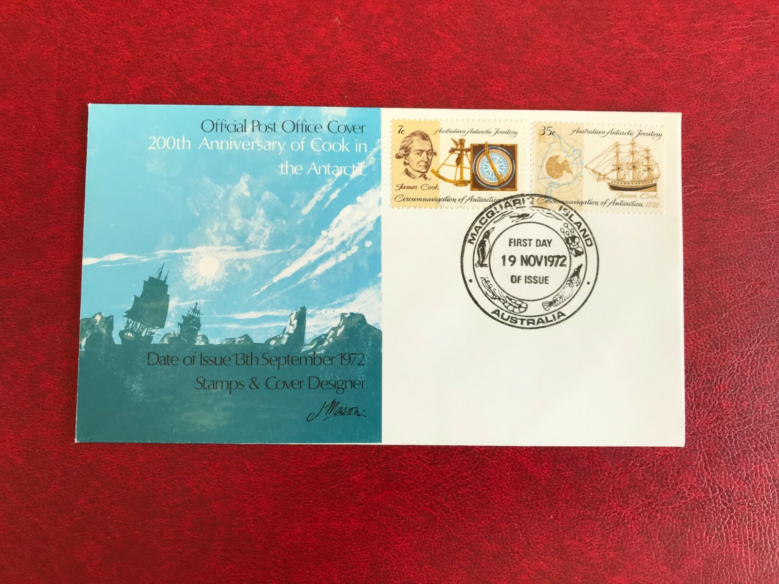 AAT AUSTRALIAN ANTARCTIC 1972 FDC CAPTAIN COOK HMS RESOLUTION SEXTANT ...