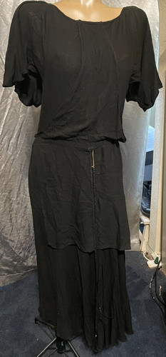 Marie Leavell Vintage BoHo Casual Long Black Dress in Layers Rayon & Cotton