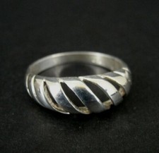 Ring Silver Domed Slanted Lines Cut Out Design Sterling 925 Size 9 Band Ring