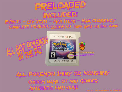 Pokemon Moon Authentic | All 802 Shiny Pokemon + Max Items | Nintendo 3DS Sun