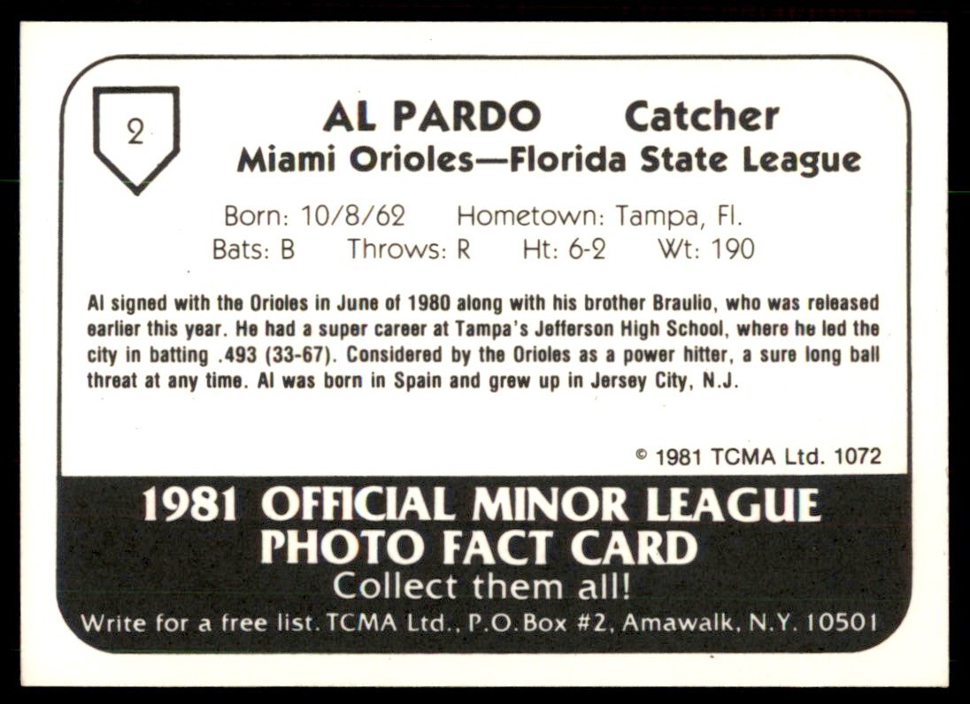 1981 TCMA Minor League Al Pardo Miami Orioles #2 | eBay