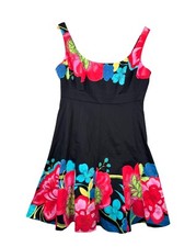 VTG Nine West fit flare floral retro dress 90s Y2K black pink garden sz 12P