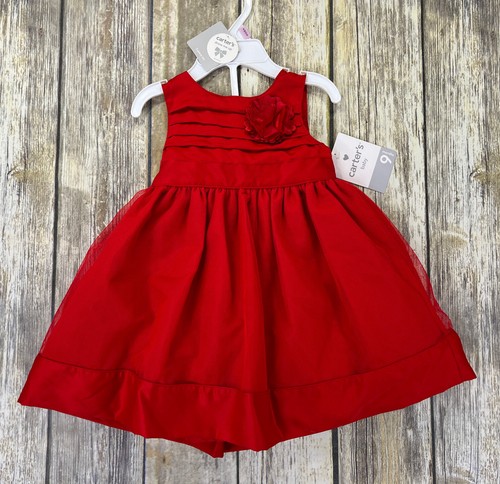 Carter’s Mädchen festliches Kleid 9 Monate rot 2-teiliges Kleid Set Blume neu