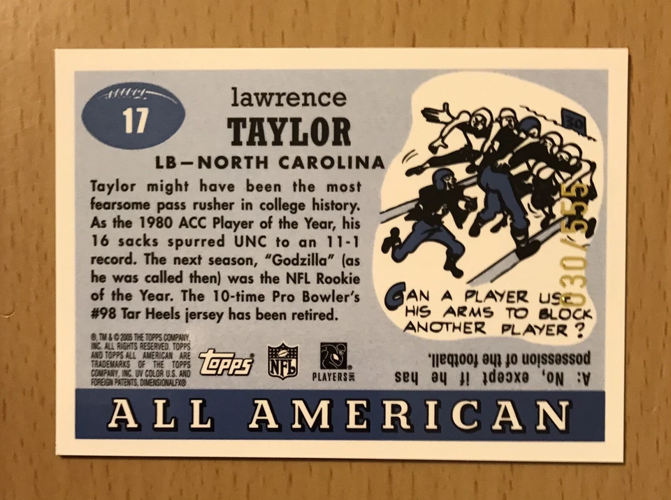2005 TOPPS ALL-AMERICAN CHROME LAWRENCE TAYLOR #030/555 NORTH CAROLINA TAR HEELS - Image 2 of 2