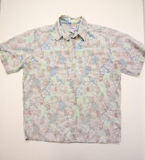 Vintage Reyn Spooner Hawaiian Shirt L Tiki Heads Print Faded Soft READ