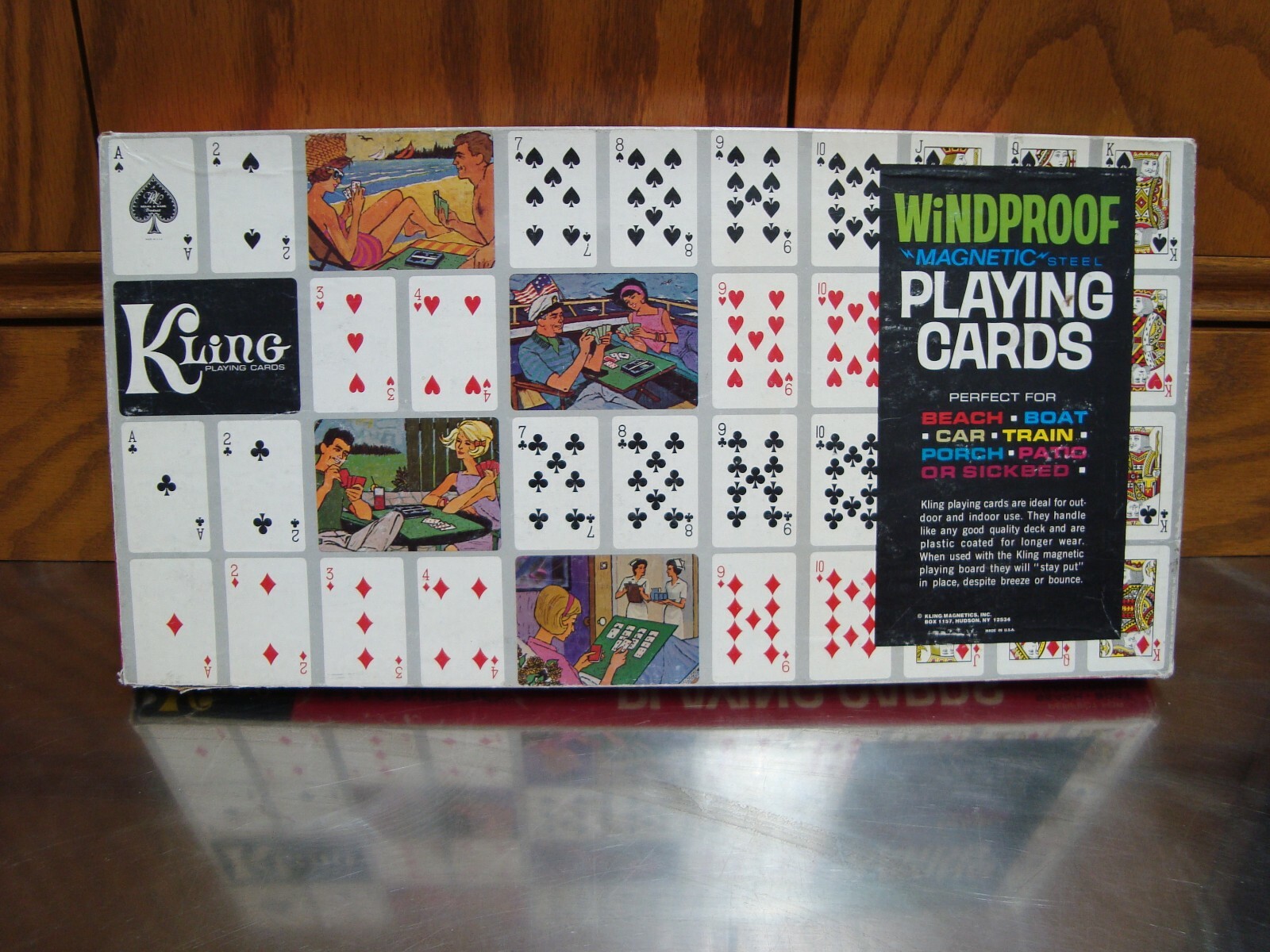 Vintage 60's Kling Windproof Playing Cards Game w/Board Full