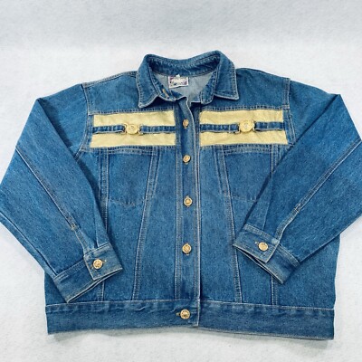 Vintage Denim Jacket Monique Gold Accents Oversized 12 Fits 16 18 XL Mob Wife