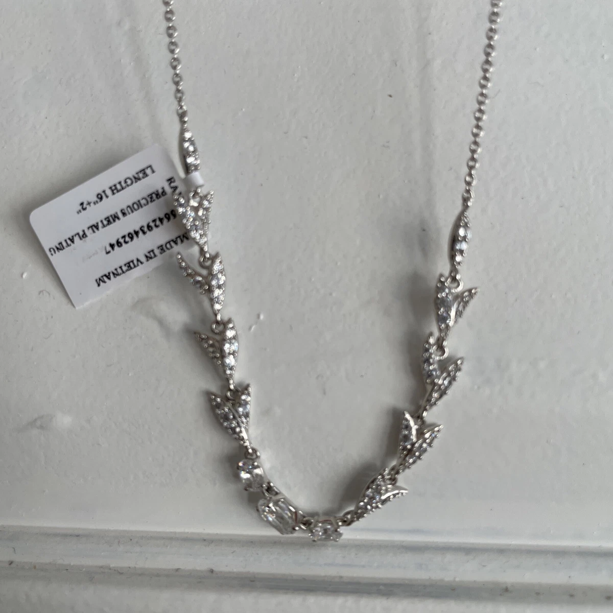 Nadri LIV Frontal Crystal Leaves Necklace Cubic Zirconia Silver