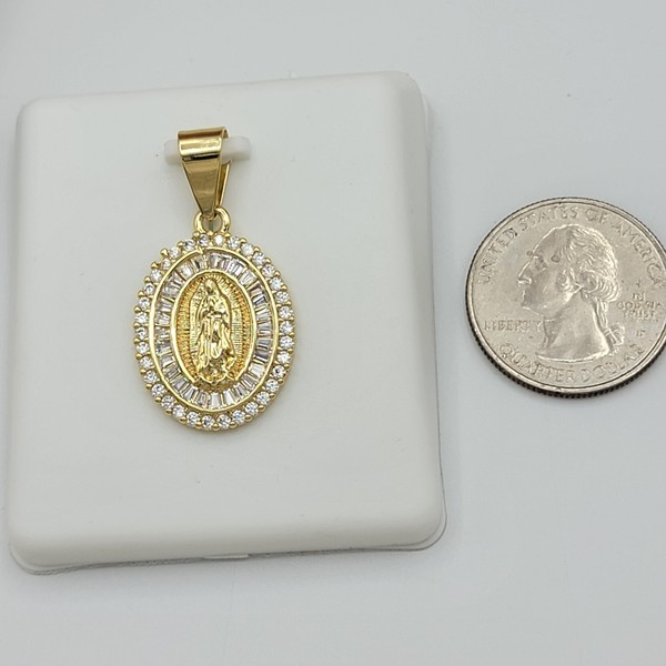 Alternate view of 14k Gold Plated Lady Guadalupe Crystal Medal Necklace Virgen Guadalupe